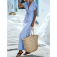 thumbnail image 4 of Women Summer V Neck Drawstring Maxi Dress Elastic Waist Flowy Vacation Dress L, 4 of 8
