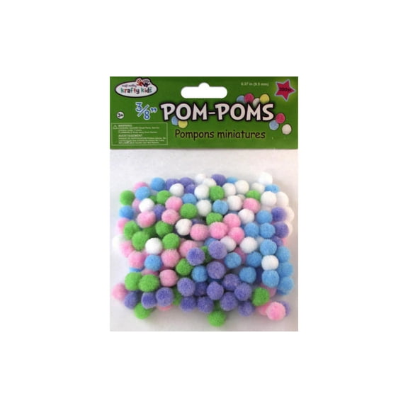 Krafty Kids Pom Poms - Pastel Colors, 3/8", Mini, Package of 200
