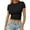 Black, variant on Women's Tops Casual Crew Neck Short Sleeved Milk Silk Cropped Blouses,White,XS