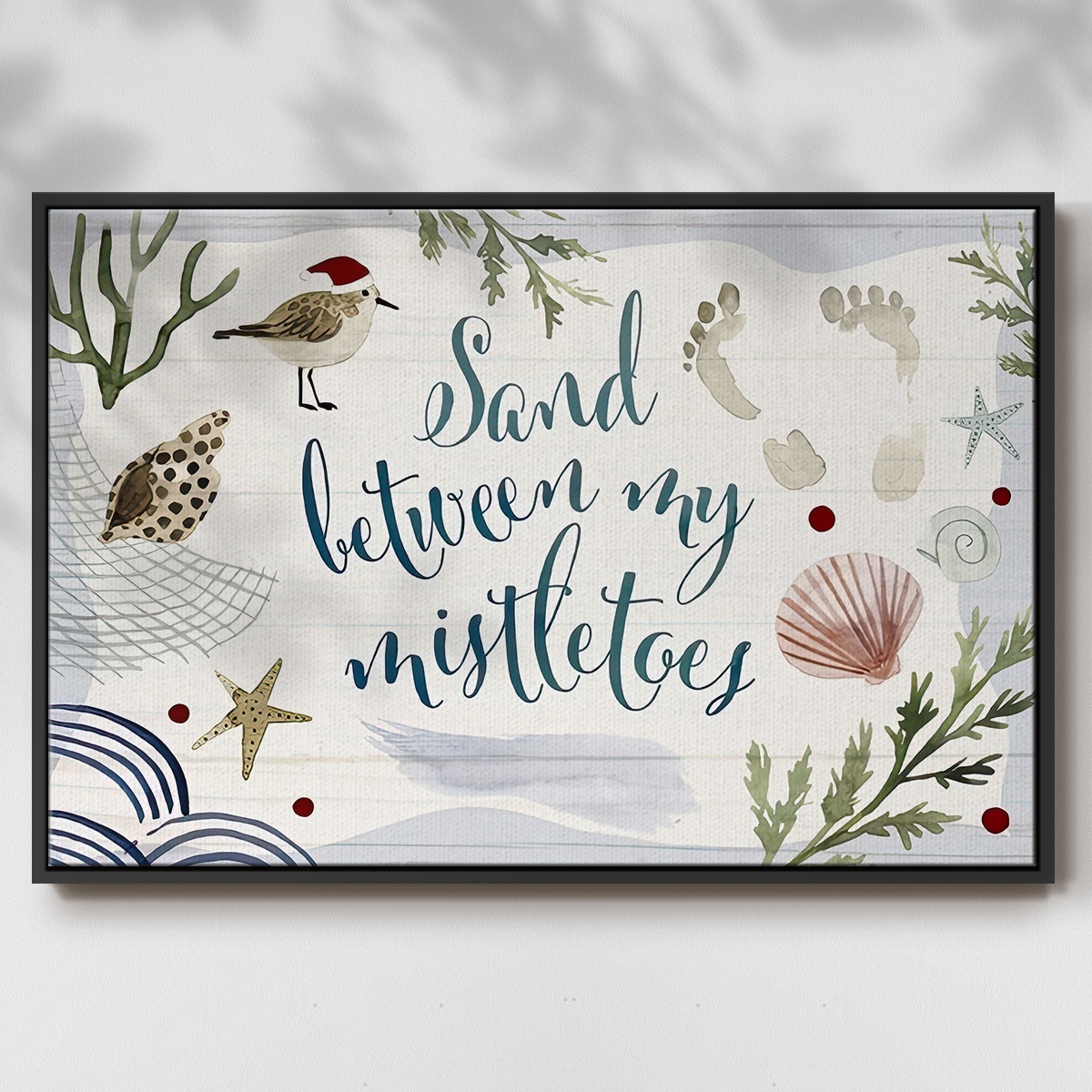 Sun-kissed Christmas Collection A - Framed Gallery Wrapped Holiday Canvas - 17 x 25 - Black Frame