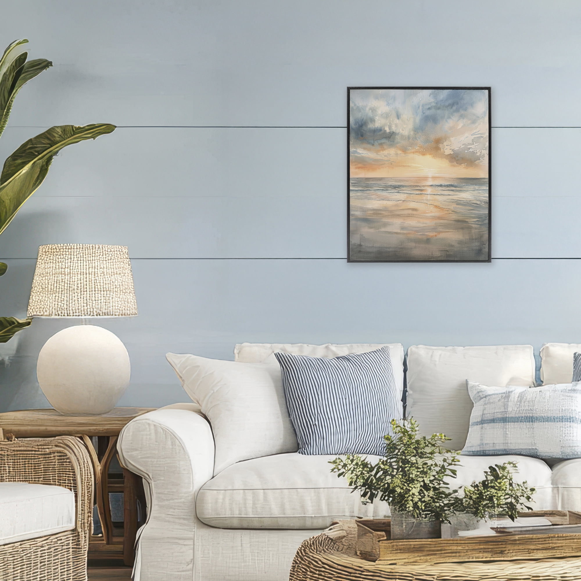 Stupell Industries Coastal Sunset over Gentle Waves Black Framed Giclee Art, design by Petal Prints Design