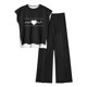thumbnail image 1 of Pantalones Casuales sin Mangas Impresos con Cuello Redondo Conjunto Superior, Pantalones Ligeros Mujeres para Primavera Verano, 1 of 2
