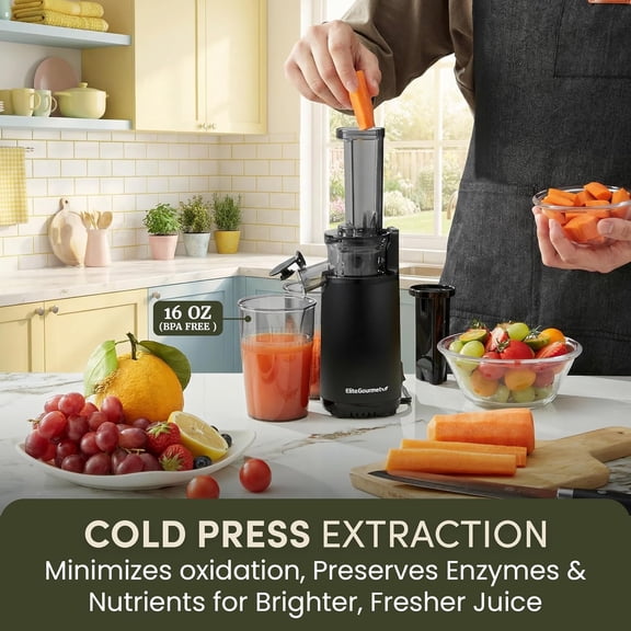 EJX600 Compact Masticating Slow Juicer, Cold Press Extractor with 16oz Cup, Tritan, Easy Clean, Charcoal