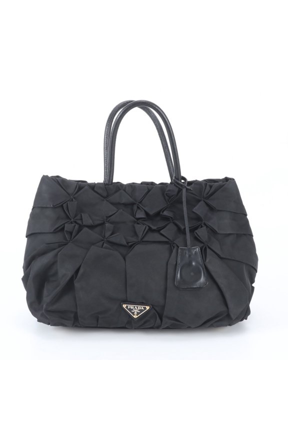 Pre-Owned Prada Tessuto Nylon Triangle Logo Leather Tote Bag Handbag Shoulder Black Women's