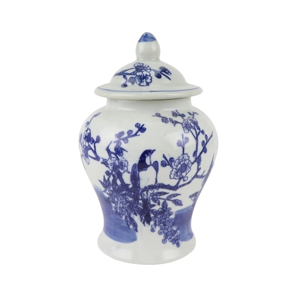 Jarrón de cerámica azul y blanco, jarrón decorativo de porcelana tradicional china. Aves