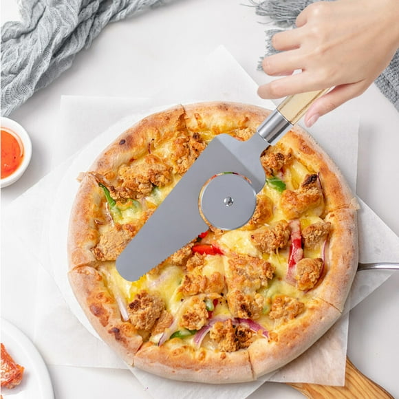 Pnnji Kitchen Utensils and Gadgets, Stainless Steel Pizza Cutter Shovel Integrated Pizza Knife Roller Knife Shovel Cutting Pizza Home Kitchen Baking Tools Stainless Steel Light Pizza Tools, Silver-P