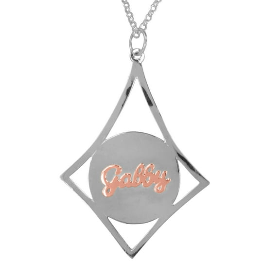 14Kt Solid Rose Gold & Sterling Silver Name Diamond Shape Pendant with Sterling Silver Rollo Chain