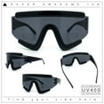thumbnail image 2 of Thick Bubble Plastic Frame Oversize Shield Rectangular Sport Sunglasses All Black, 2 of 9