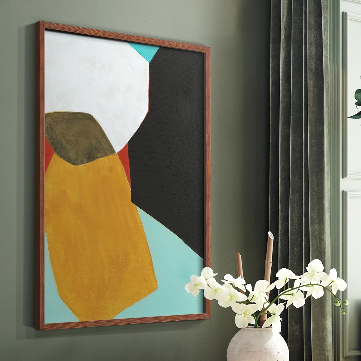 Graphica I Framed Print in Brown Solid Wood Framed Print No Nail Hanging