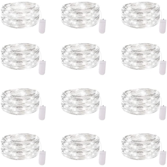 12 Pack Fairy Lights Battery Operated String Lights 7 Feet 20 Led Waterproof Christmas Lights Silver Wire Firefly Starry Lights for Bedroom DIY Party Wedding Patio Christmas Indoor Decor, Cool White