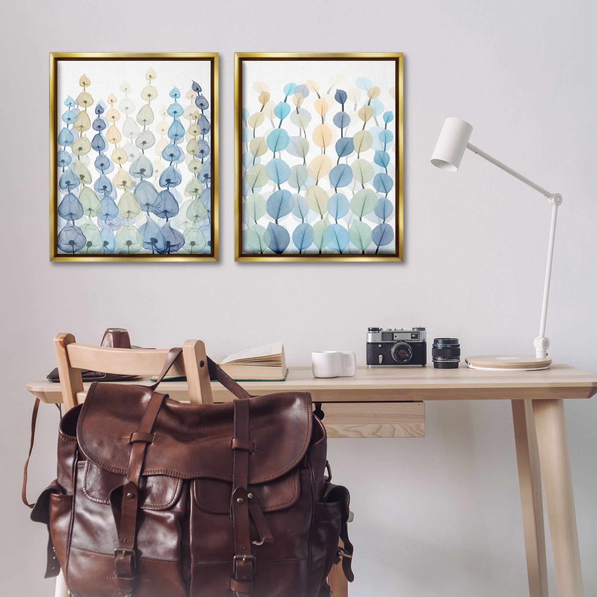 Stupell Industries Seaweed & Ocean Plants Pattern Abstract Painting Gold Floater Framed Canvas Art Print Wall Art, 25 x 31, Set of 2