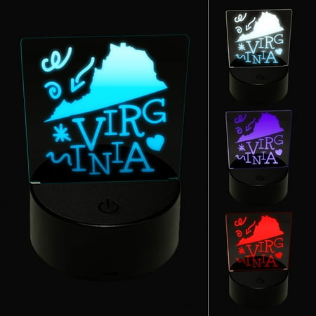 

Virginia State with Text Swirls LED Night Light Sign 3D Illusion Desk Nightstand Lamp