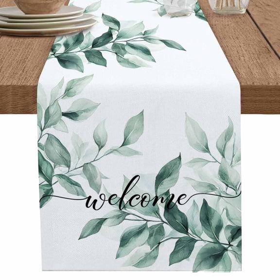 nqOlkjepod Green Spring Leaves Table Runner 72 Inches Long Farmhouse Dress Scarves, Summer Pastoral Botanical Plants Dining Tablerunner for Coffee Table/Kitchen Island/Party Décor, 18" x 72"