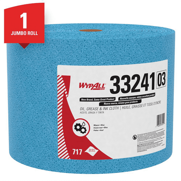 WypAll Oil, Grease and Ink Cloths, Jumbo Roll, 9 3/5 x 13 2/5, Blue, 717/Roll -KCC33241