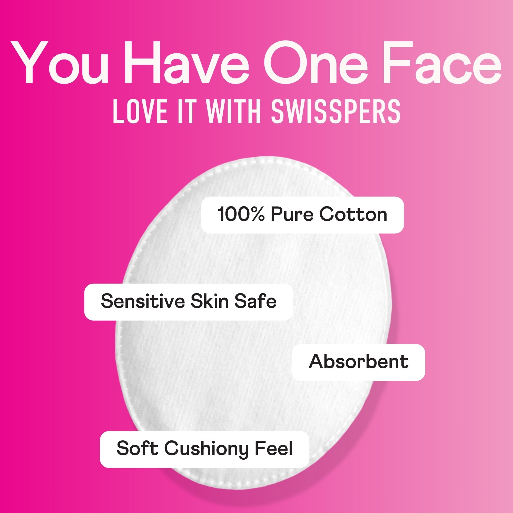 (8 pack) Swisspers Premium Cotton Ovals, 100% Chlorine Free Cotton, Dermatologist Tested, Soft, Strong, Sensitive Skin Safe, Absorbent, Hypoallergenic, Cruelty-Free, Vegan, Paraben Free, 50 Pads