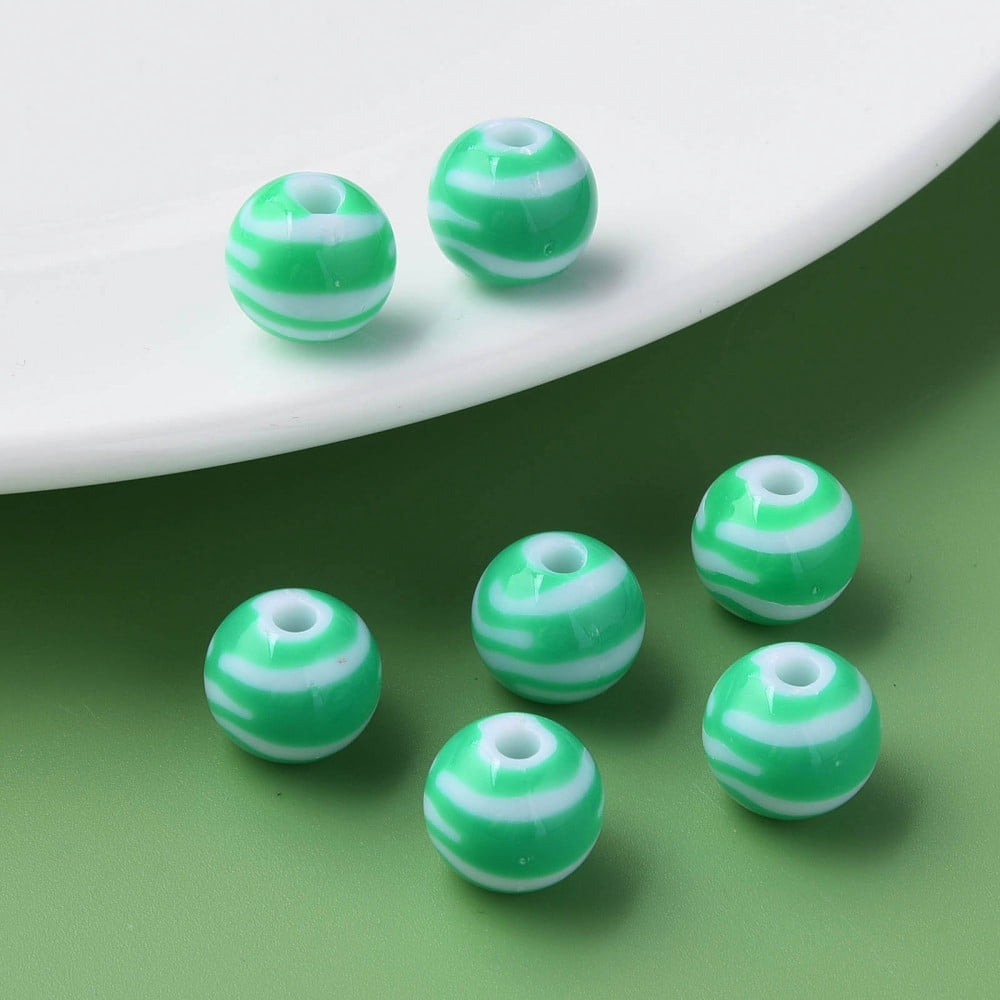 500g Opaque Striped Acrylic Beads Round Green 11.5x10.5mm Hole: 2.5mm about 549pcs/500g