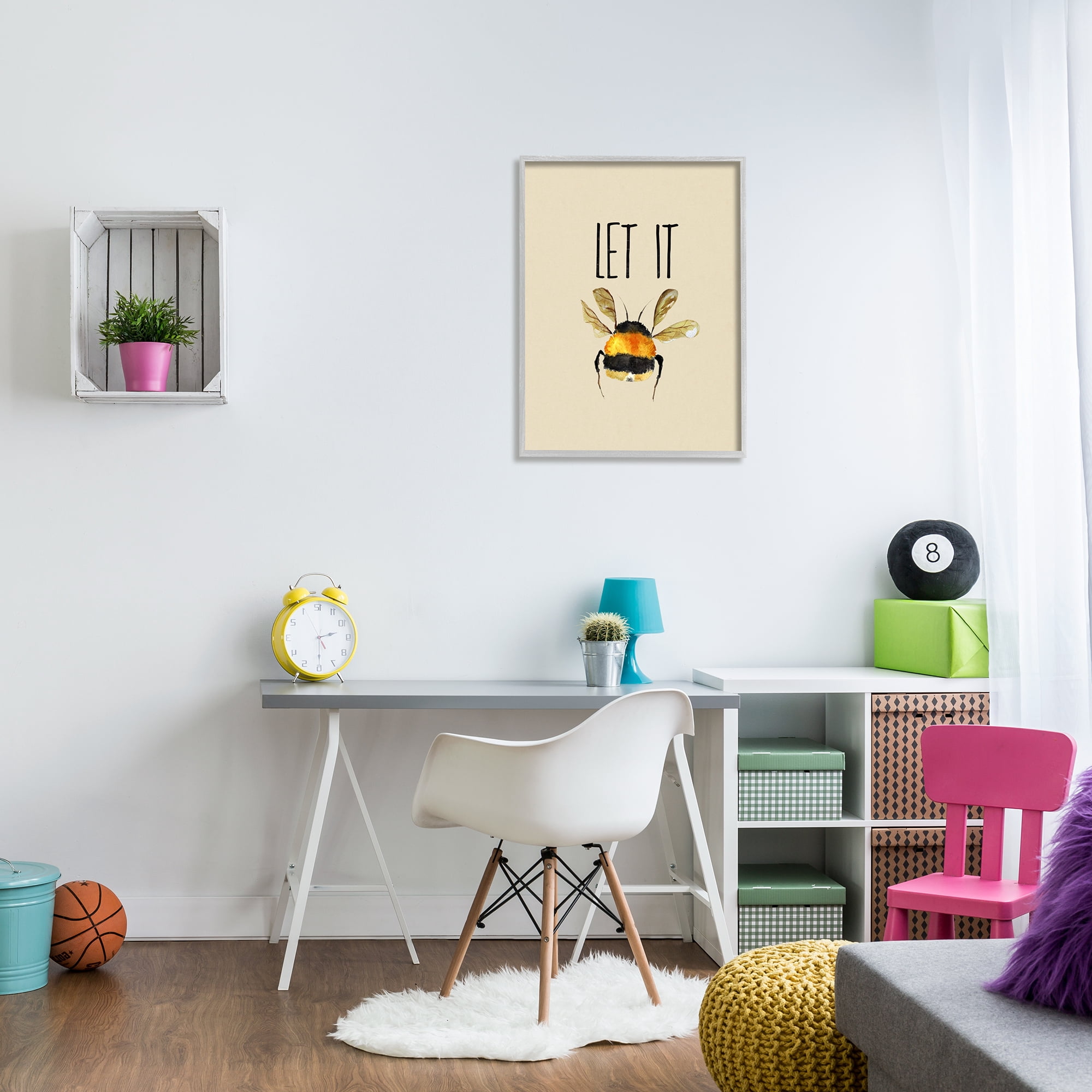 Stupell Industries Let It Bee Insect Animals & Insects Painting Gray Framed Art Print Wall Art, 24 x 30