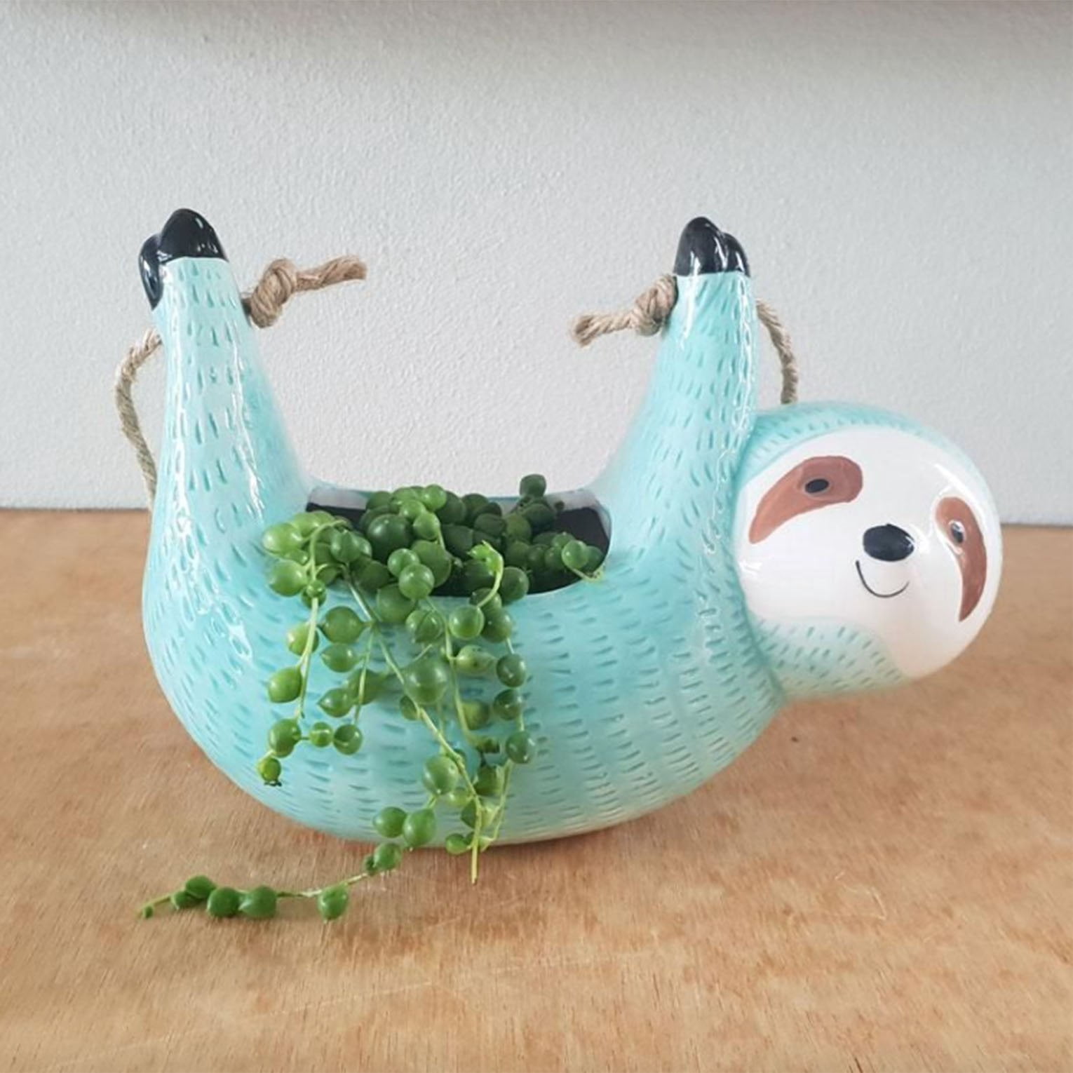 Sloth Hanging Planter  Succulent Plant Pot Indoor Outdoor Ceramic Animal Planters Pots Flowerpot Container 1, L Blue