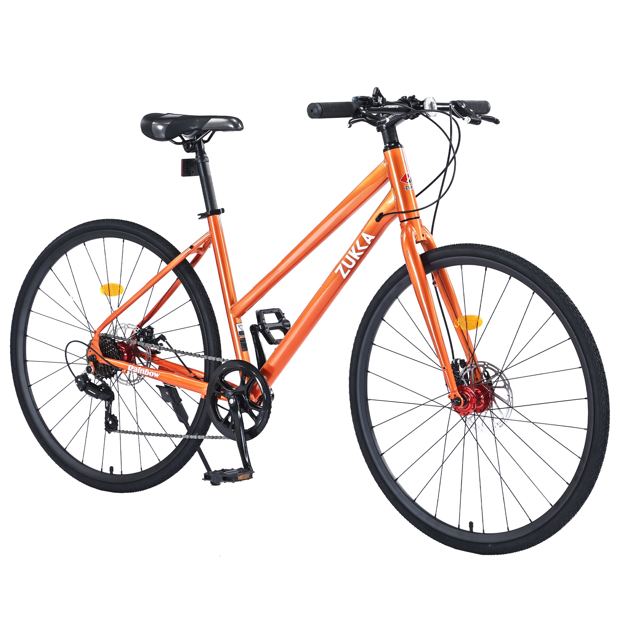 28 Inch Road Bike with 7 Speeds Drivetrain 700C Commuter Bike with Dual Disc Brakes Lightweight Adult Bicycle Carbon Steel Frame Walmart