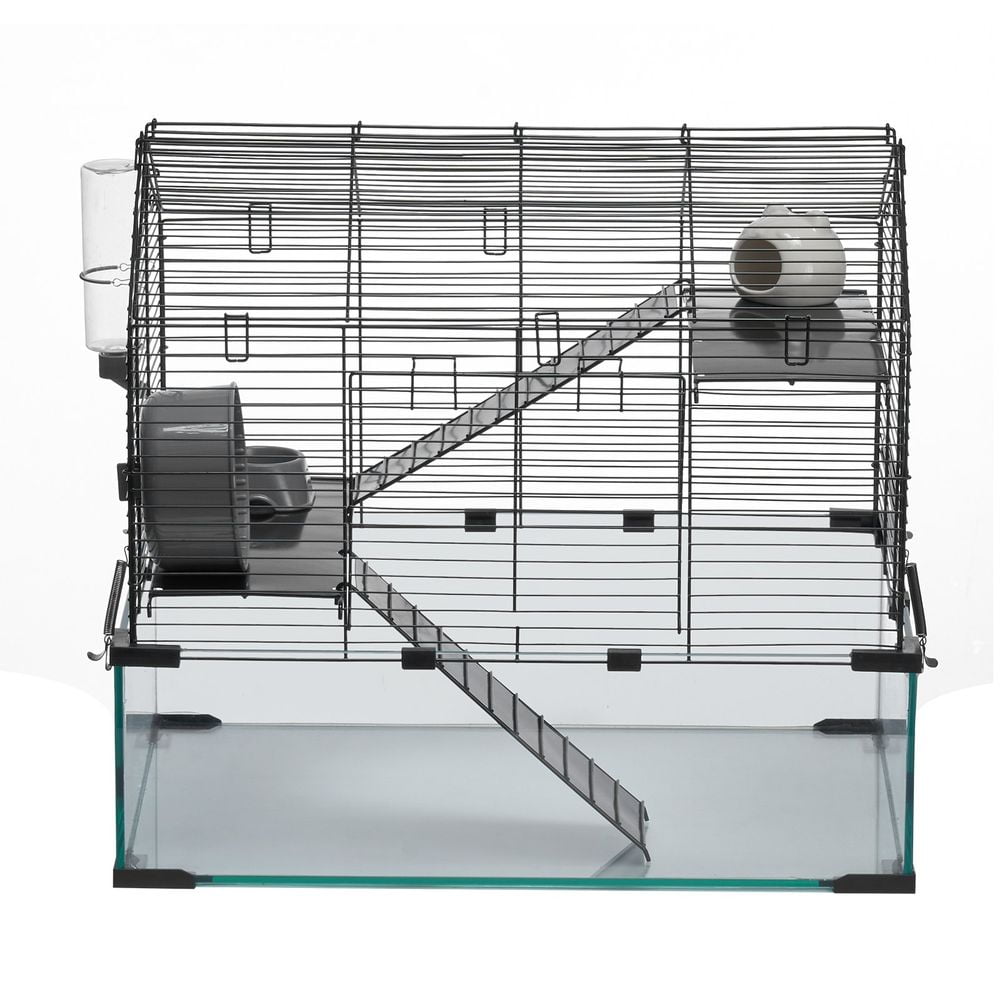 Hamster Cage, 360° Viewing Transparent Hamster Habitats, Small Animal Cage, 22.8 x 15 x 21.3 in, Ventilated Pet Mouse Cages with Water Bottle, Portable Hamster House for Rats, Guinea Pigs