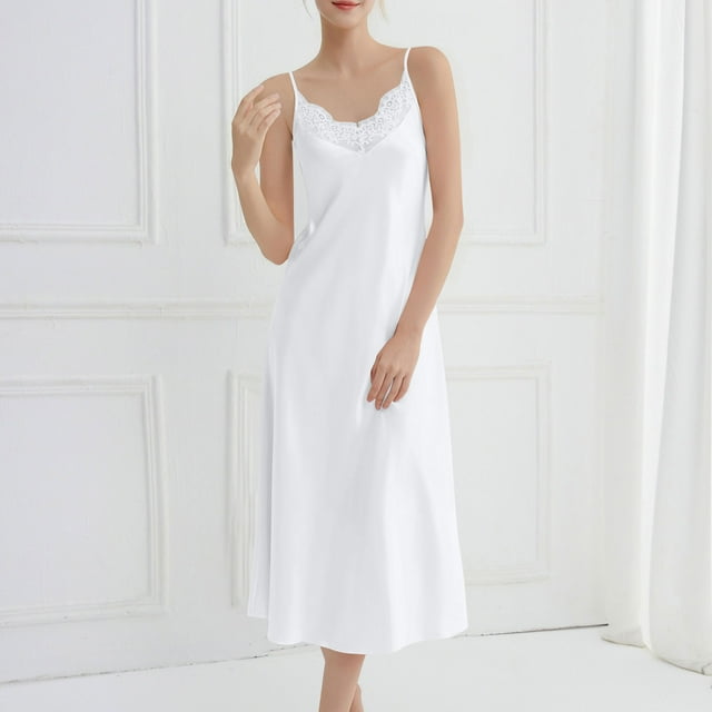 HongQid Nightgown for Women Loose Sleepwear Pajama Dress Soft Nightshirt Sleeveless Nightdress Chemise