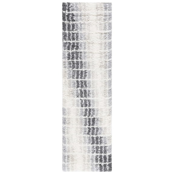 SAFAVIEH Fontana Shag Damhan Diamond Plush Runner Rug, Ivory/Grey, 2'3" x 8'