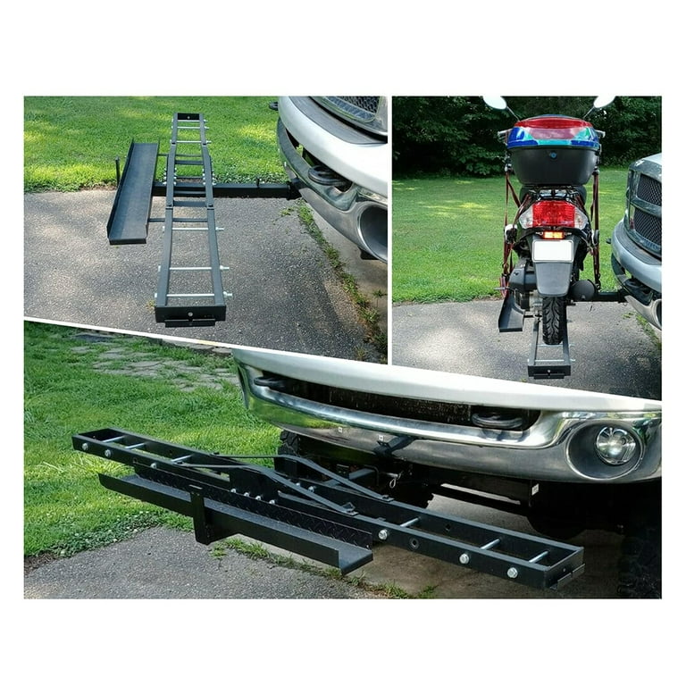 500LBS Motorcycle Trailer Hitch Carrier Scooter Dirt Bike Hauler Hitch Mount Rack with Loading Ramp Anti Tilt Locking Device Heavy Duty Steel