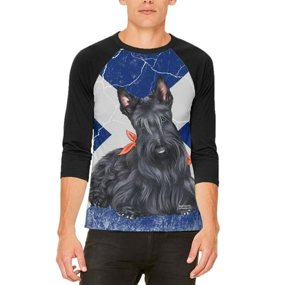 Scottish Terrier Live Forever Mens Raglan T Shirt White-Black MD