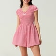 thumbnail image 5 of HWWANBEI Women One Piece Gingham Romper Summer V-Neck Short Sleeve Jumpsuit Plaid Dressy Playsuit, 5 of 9
