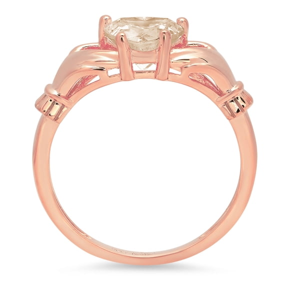 1.06 ct Heart Cut Simulated Champagne Diamond Claddagh Engagement Ring for Women in 18K Rose Gold