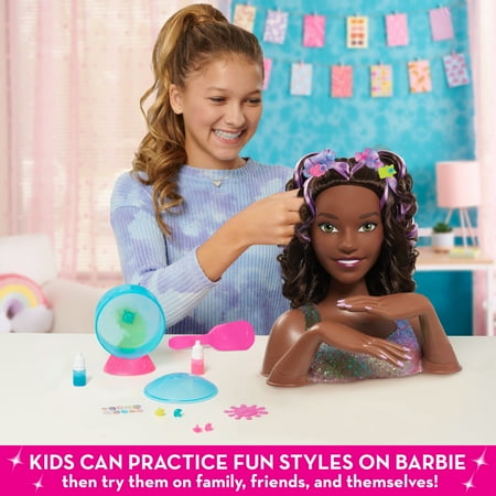 Barbie Tie-Dye Deluxe 21-Piece Styling Head, Black Hair, Includes 2 Non-Toxic Dye Colors, Kids Toys for Ages 3 Up, Gifts and Presents