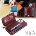 thumbnail image 2 of iPhone 14 Phone case Wallet with Zipper Card Holders for Women, iPhone 14 Case Wallet with Credit Card with Ring Kickstand Zipper Stand Case for iPhone14 - Red Wine, 2 of 18