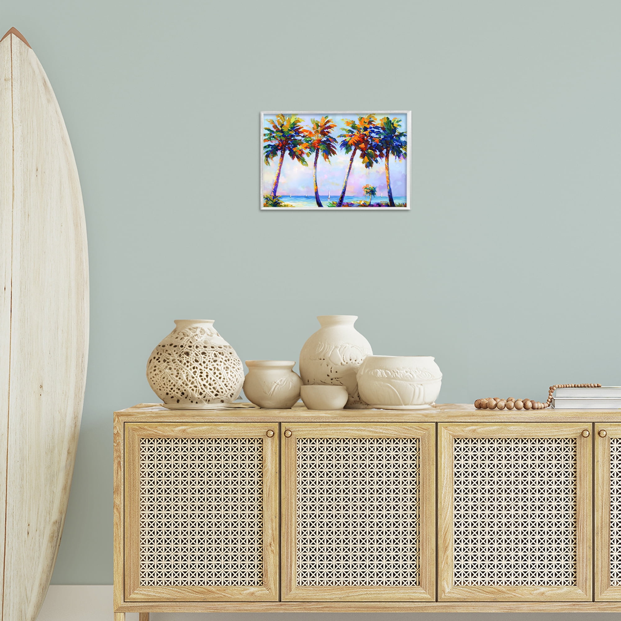 Stupell Industries Palm Trees in Sun Warmth Landscape Painting White Framed Art Print Wall Art, 18 x 12