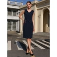 thumbnail image 2 of DARING DIVA V Neck Sleeveless Pencil Bodycon Knee Length Dress S Navy Blue, 2 of 6