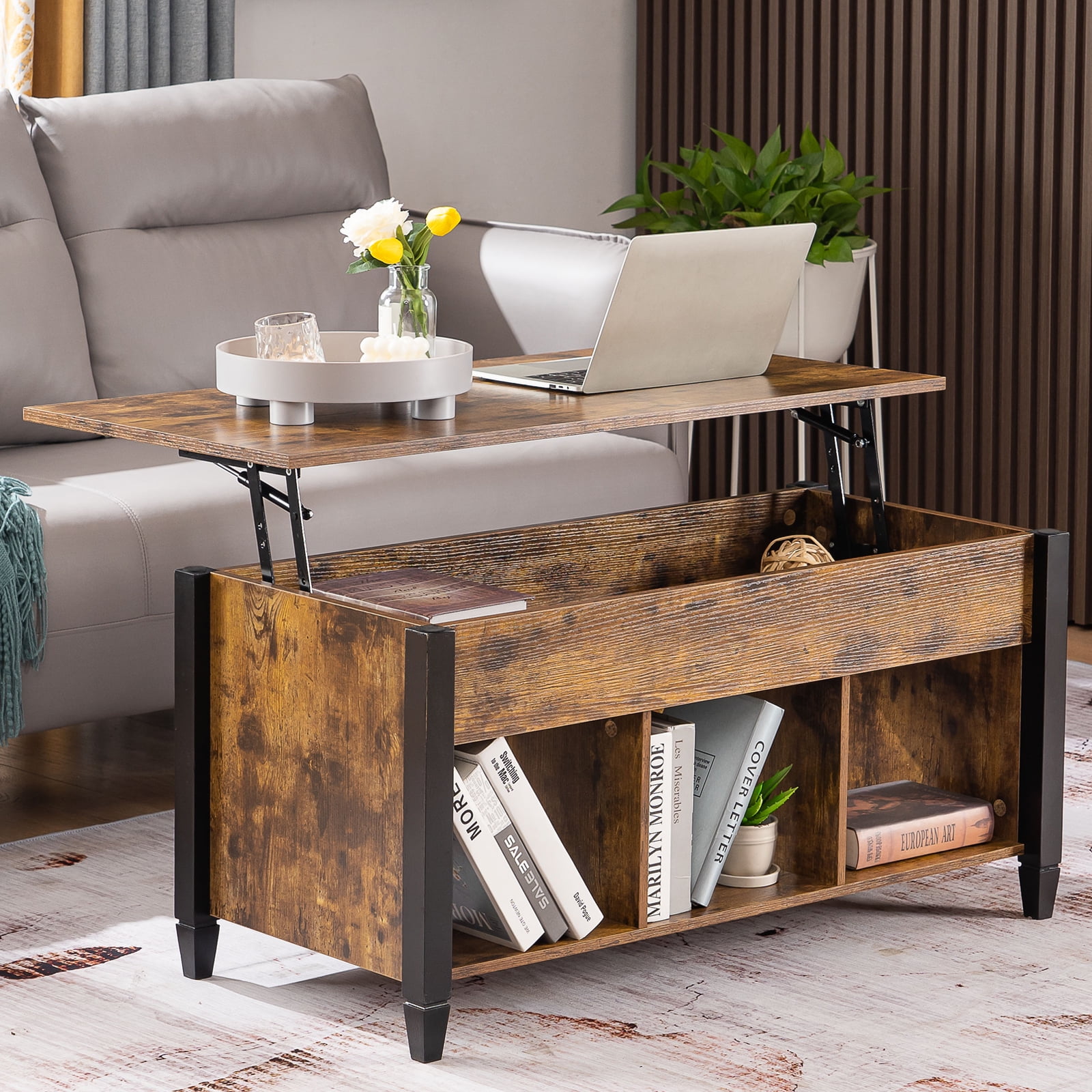 Ktaxon Lift Top Coffee End Table Storage Space Home Furniture,with Storage & Shelf Modern Occasional Table Rostic Brown