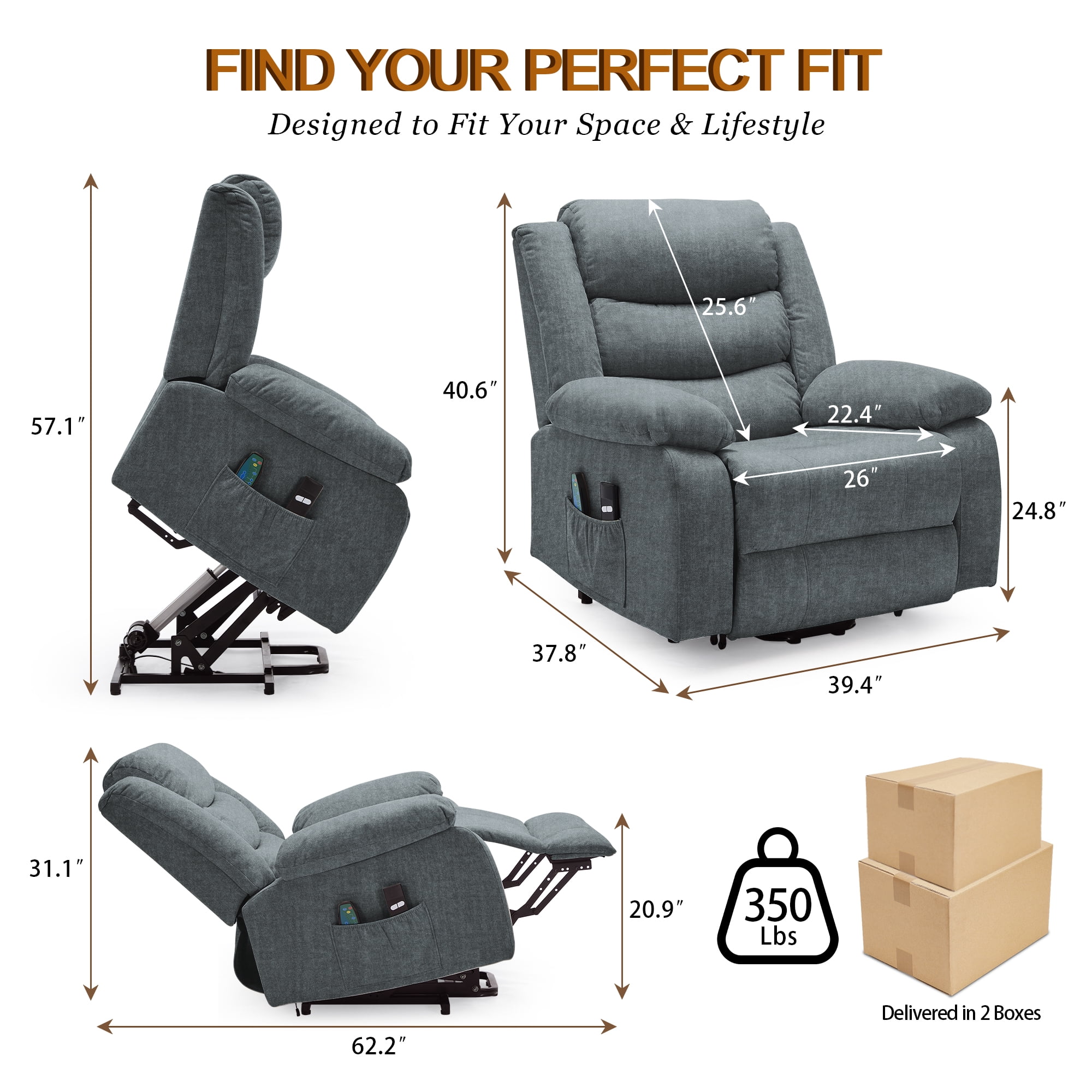 Korser Power Lift Recliner Chair for Elderly with Massage and Heat Oversized for Living Room,Grey