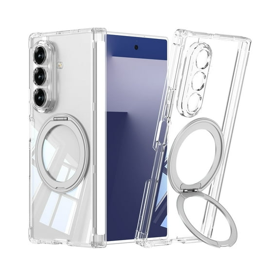 Allytechgroup for Samsung Galaxy Z Fold 7 Case, [Compatible with MagSafe] 360° Rotating Invisible Ring Holder Stand [Hinge Protection] Soft TPU Back Shockproof Cover Folding Kickstand Shell,Clear