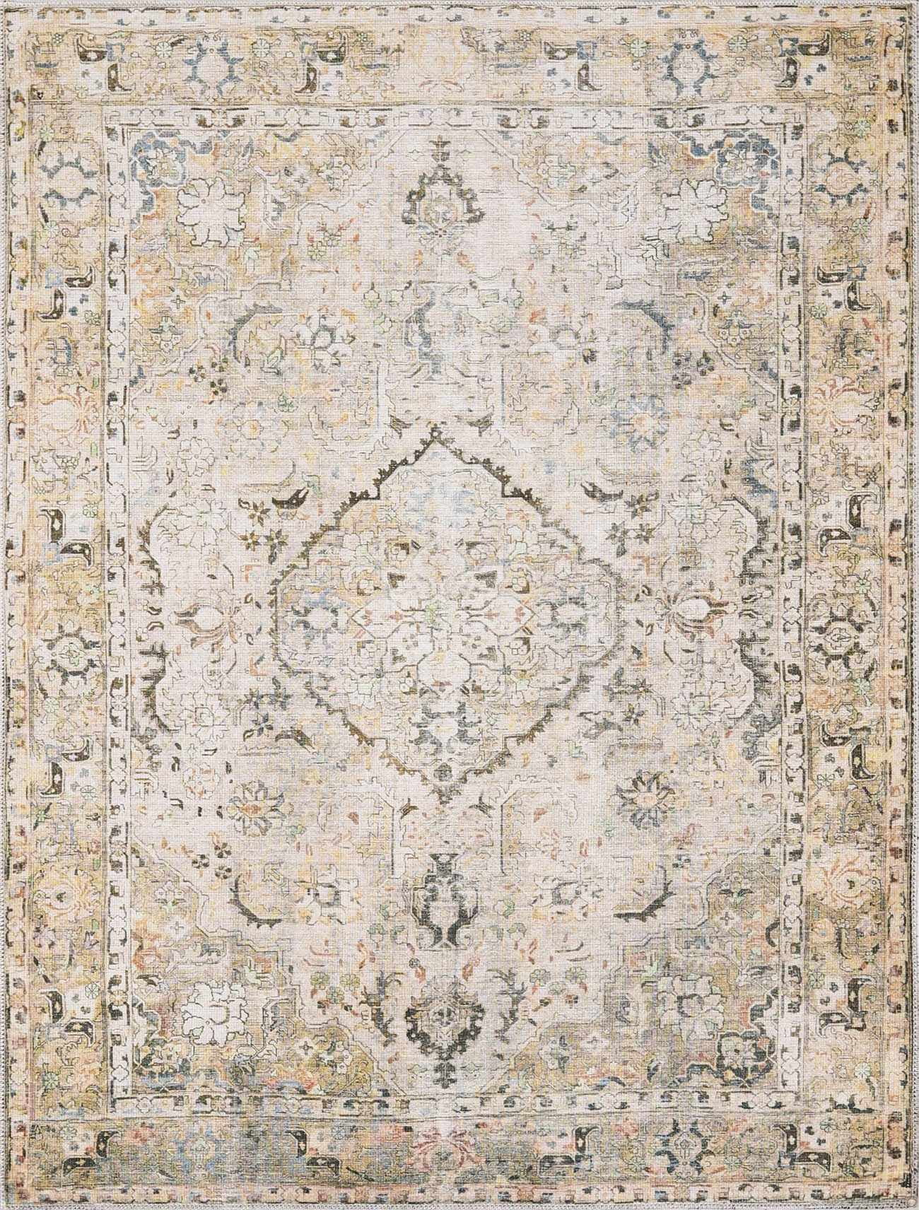 BoutiqueRugs Standon Vintage Medallion Runner Rug - Machine Washable - Grass Green, Terracotta, Charcoal - 2'7" x 7'3" Runner