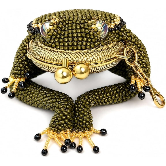 Frog Coin Purse – Beaded Kiss Lock Keychain Pouch with Lucky Toad Design, Cute Mini Bag Charm for Coins Earbuds Rings, Handmade Small Purse for Women Gift