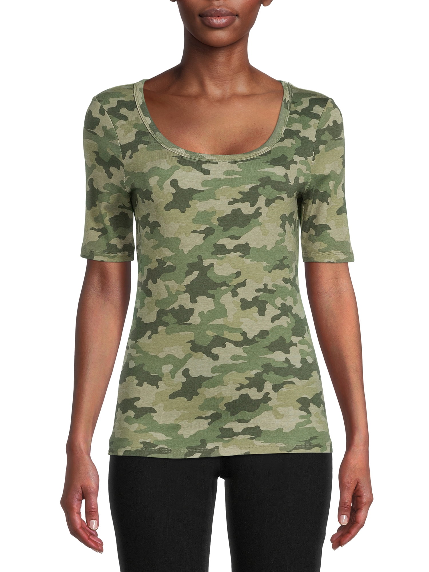 Time and Tru Women's Elbow Sleeve T-Shirt, 2-Pack