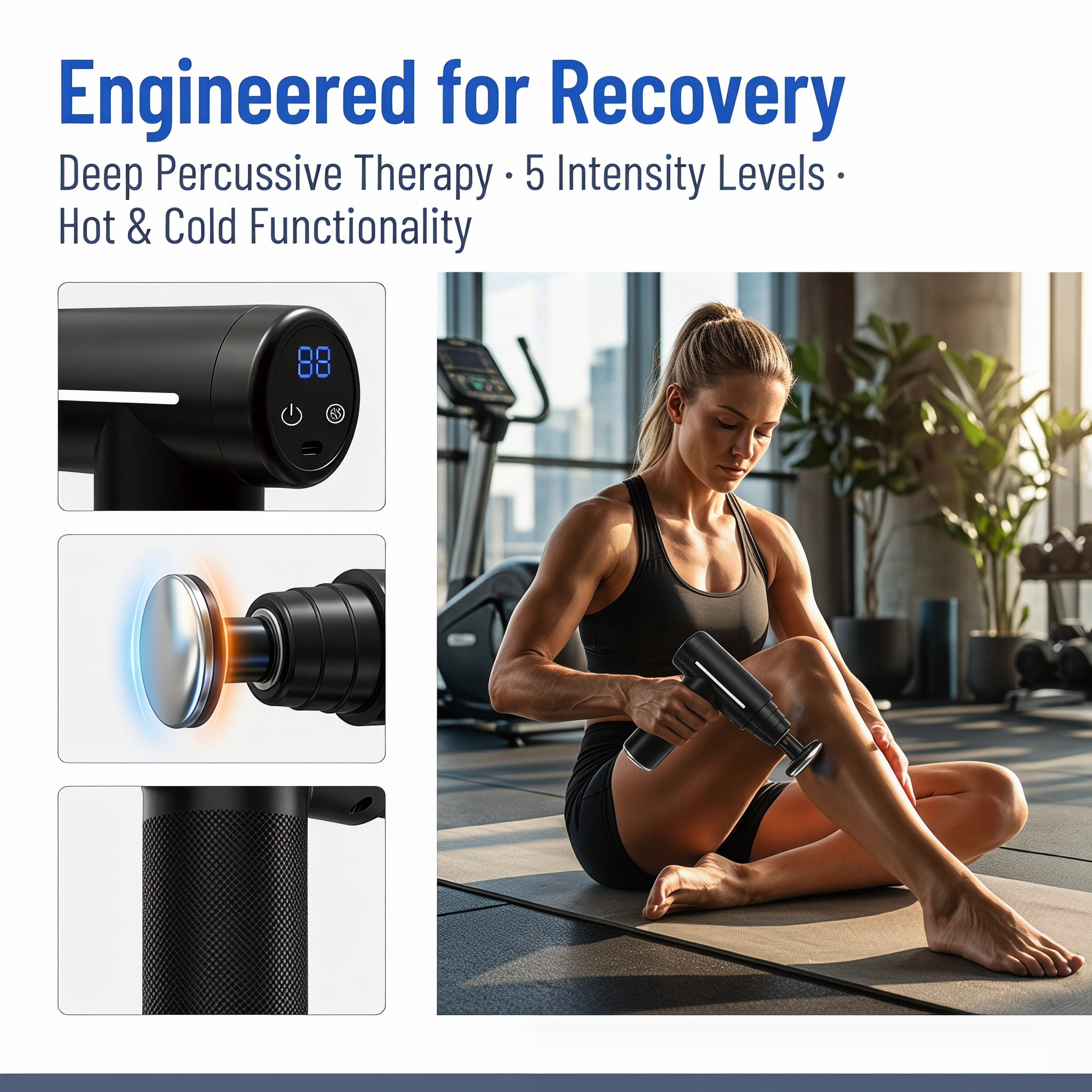 Mini Percussion Massage Gun with Heat and Cold Compress, Electric Muscle Massager for Athletes, 6 Interchangeable Heads, 5-Speed Quiet Brushless Motor, Portable Travel Case Included