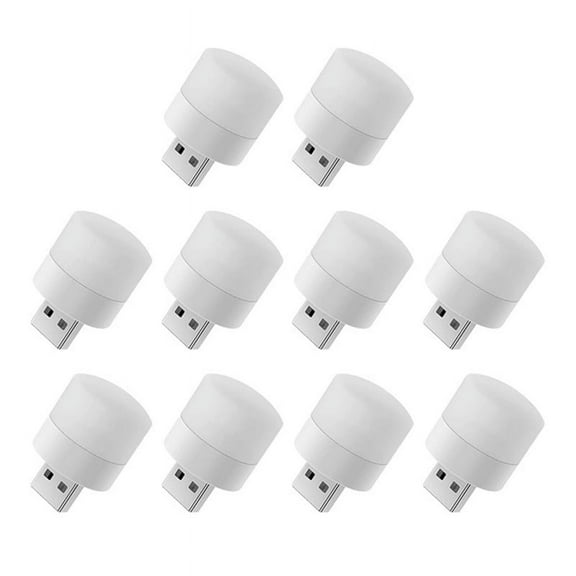 10Pcs Mini USB Night Light Eye Protection Book Reading Plug Computer Mobile Power LED Lamp,White