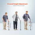 thumbnail image 3 of KFFKFF Folding Walking Cane for Men and Women, Adjustable Height with 8 Levels, 4-Pronged Pivoting Base, Lightweight Aluminum Mobility Aid for Adults and Seniors, Supports up to 250 lbs (Black), 3 of 9
