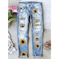 thumbnail image 2 of Jeans for Women Plaid Patch Ripped Stretchy Boyfriend Mid Rise Printed Denim Pants Boot Cut Distressed Patchwork Clothes Straight Leg Trendy 2025, A02 Sky Blue, Small, 2 of 4
