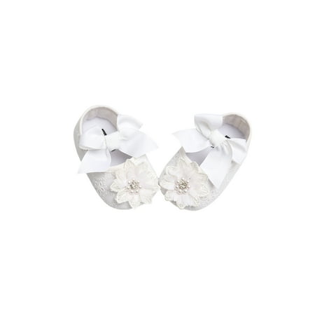 

Gureui Newborn Baby Girls Soft Princess Prewalker Shoes Bowknot Flowers First Walkers Anti-Slip Shoes (Shoes+Headband) 0-18M