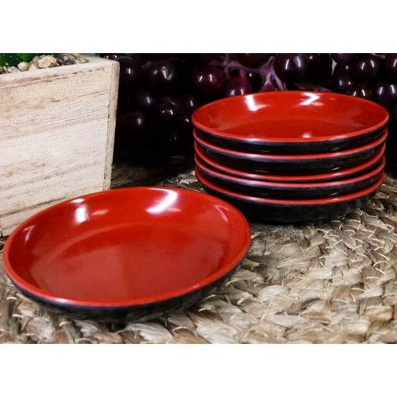 Ebros Red & Black Melamine Traditional Soy Sauce Dipping Plate or Dish Set of 6
