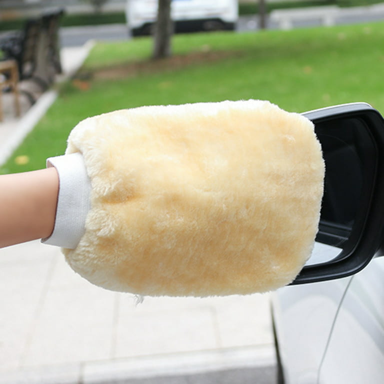 Bluethy 1Pc Car Cleaning Glove Double-sided Fleece Large Palm Scratch-Free  Good Water Absorption Lint-free Car Cleaning Accessories Car Fleeced  Washing Mittens for Automobile 