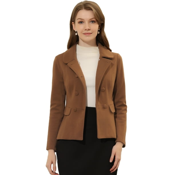 Blazer informal estilo peplum con botones y cuello de Peter Pan para mujer Marrón oscuro L
