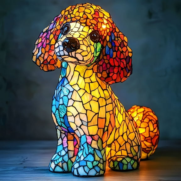 Camnix Teddy Lamp, Dog Series Art Night Light, Stained Resin Teddy Tabletop Night Light, Cute Pet Dogs Themed LED Table Lamps, Fun Gift for Dog Lovers