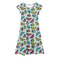 thumbnail image 1 of Robes Décontractées pour Petites Filles, Fête, Manches Volantées, Imprimé Coloré, Robe à Étages, Vêtements pour Enfants à Taille Extensible, Taille 6-7T, 1 of 6